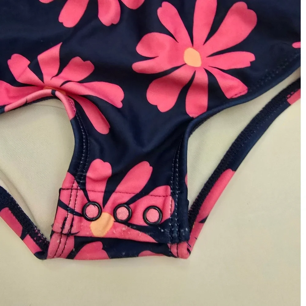 Carters Just One You 12M Navy Pink Daisy Long Sleeve Rash Guard Swimsuit Snap